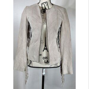 SOIA & KYO Gray Gilda Fringed Suede Jacket In Desert, Women's Size X-Small